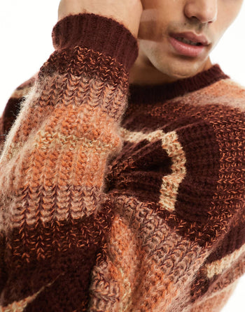oversized knitted brushed ombre stripe jumper in orange and red