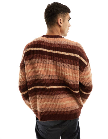 oversized knitted brushed ombre stripe jumper in orange and red