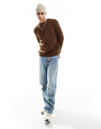 oversized knitted plush jumper with nibbling in brown