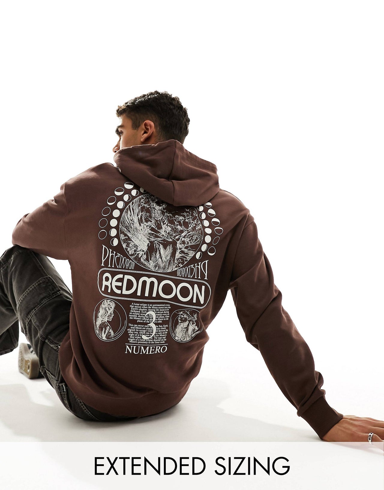 oversized hoodie in brown with celestial back print