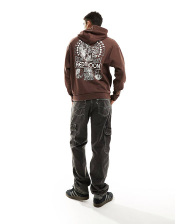 oversized hoodie in brown with celestial back print