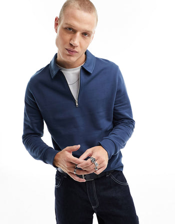 STANDARD HALF ZIP SWEATSHIRT WITH COLLAR NECK IN NAVY