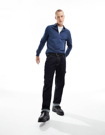 STANDARD HALF ZIP SWEATSHIRT WITH COLLAR NECK IN NAVY