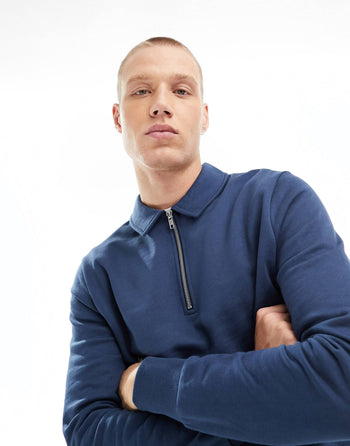 STANDARD HALF ZIP SWEATSHIRT WITH COLLAR NECK IN NAVY