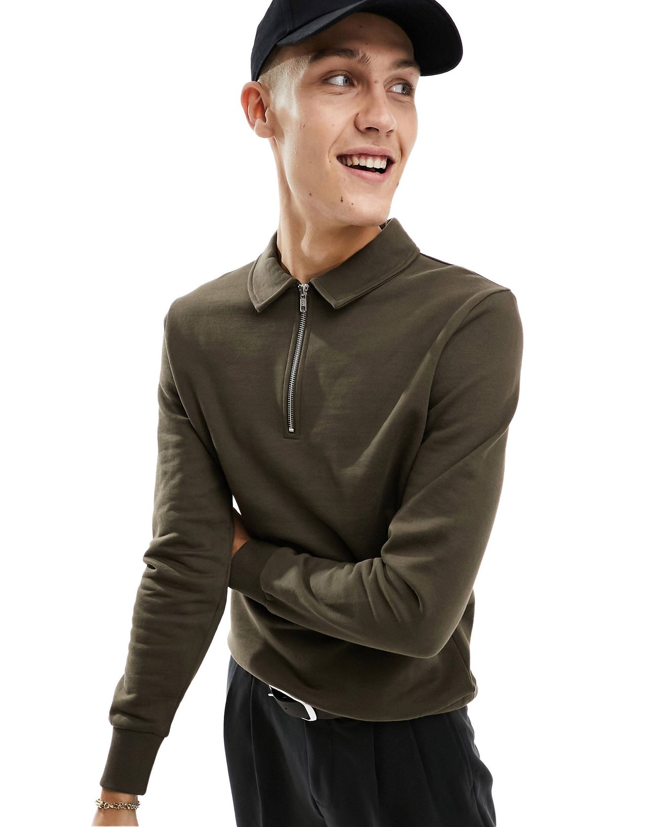 standard half zip sweatshirt with collar neck in brown