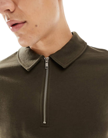 standard half zip sweatshirt with collar neck in brown