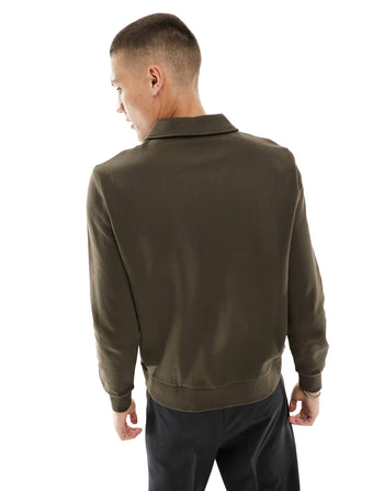 standard half zip sweatshirt with collar neck in brown