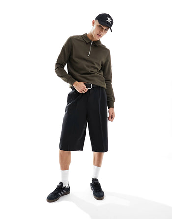 standard half zip sweatshirt with collar neck in brown