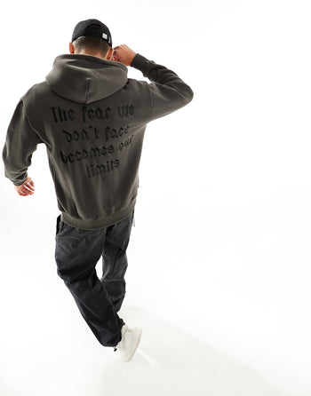 FEAR EMBROIDERED HOODIE IN GREY