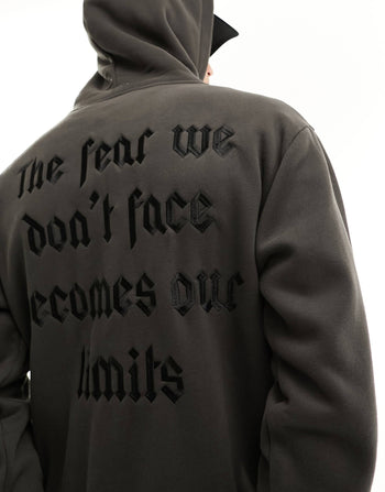 FEAR EMBROIDERED HOODIE IN GREY