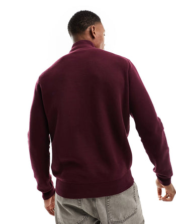 ICON LOGO HALF ZIP HEAVYWEIGHT COTTON KNIT JUMPER IN BURGUNDY