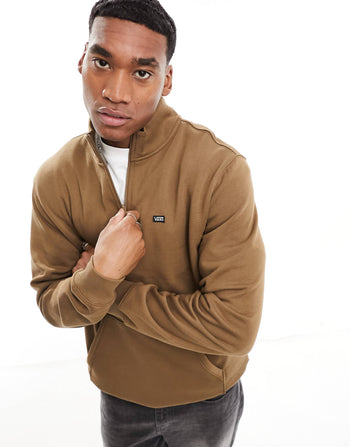PREMIUM HALF ZIP RIBBED KNIT JUMPER IN BROWN