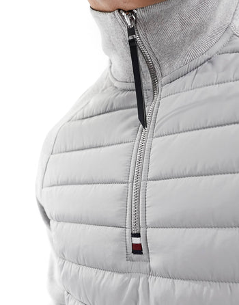 mix media half zip sweatshirt in light grey heather