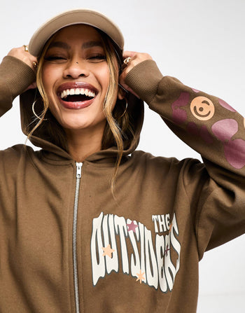unisex oversized hoodie with Tazmanian Devil prints in brown