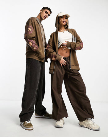 unisex oversized hoodie with Tazmanian Devil prints in brown