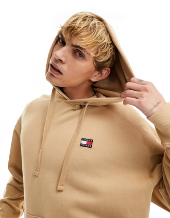 relaxed XS badge logo hoodie in sand