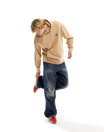relaxed XS badge logo hoodie in sand