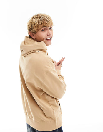 relaxed XS badge logo hoodie in sand