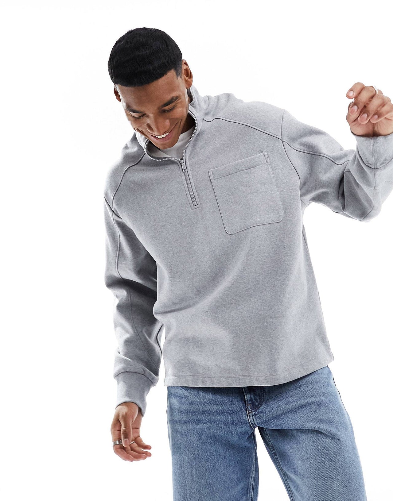 heavyweight oversized half zip sweatshirt in grey marl