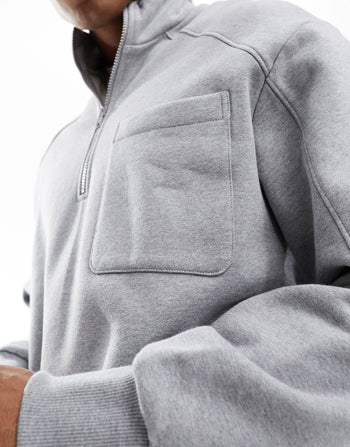 heavyweight oversized half zip sweatshirt in grey marl
