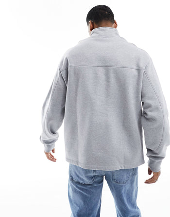 heavyweight oversized half zip sweatshirt in grey marl