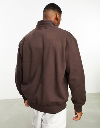 heavyweight oversized half zip sweatshirt in brown