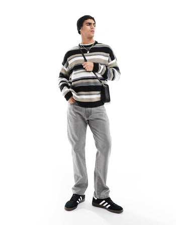 knitted oversized textured stripe jumper in monochrome