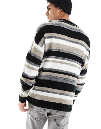 knitted oversized textured stripe jumper in monochrome