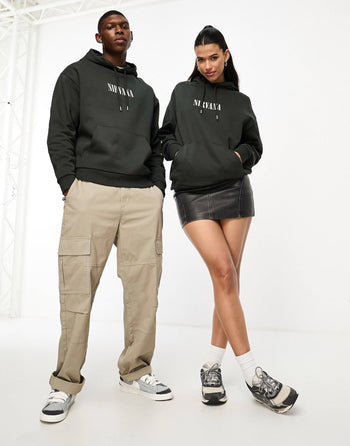 oversized hoodie with Nirvana Licence print in charcoal