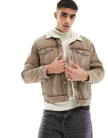 SHERPA TRUCKER DENIM JACKET IN TAN