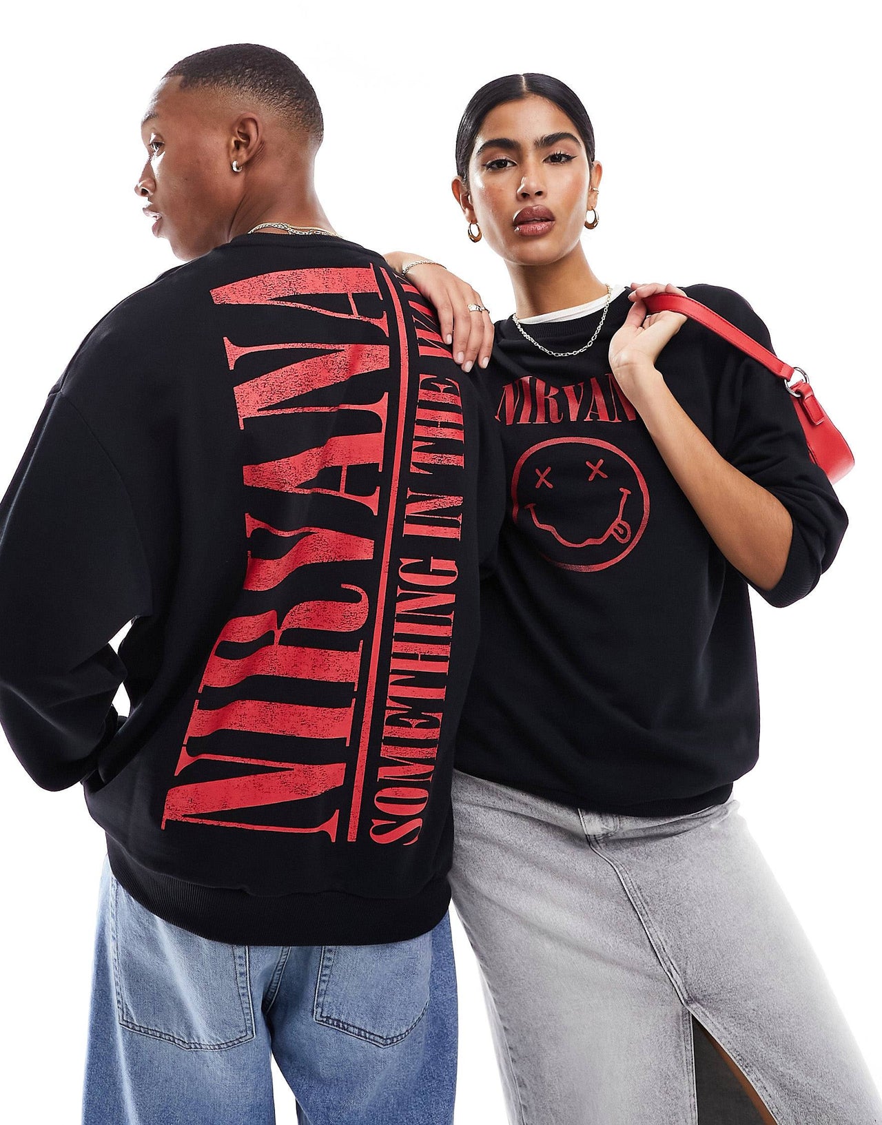 unisex oversized sweatshirt with Nirvana graphics in black