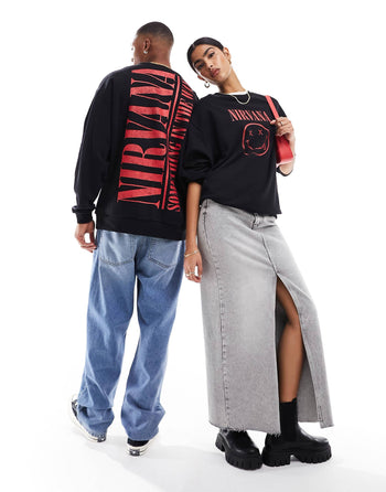 unisex oversized sweatshirt with Nirvana graphics in black