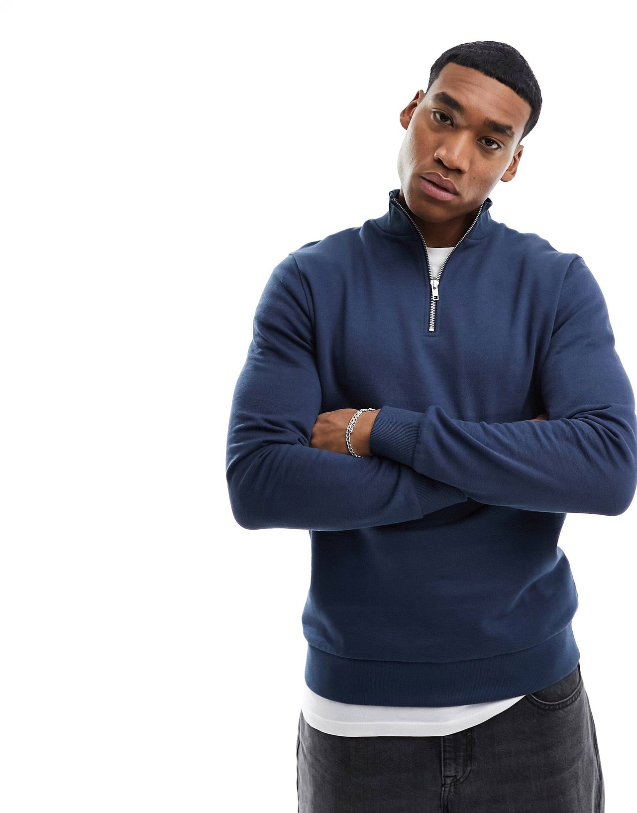 sweatshirt with half zip in blue