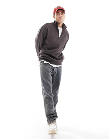 oversized half zip funnel neck sweatshirt in brown