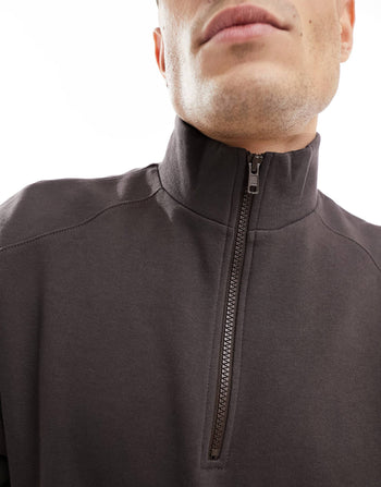 oversized half zip funnel neck sweatshirt in brown