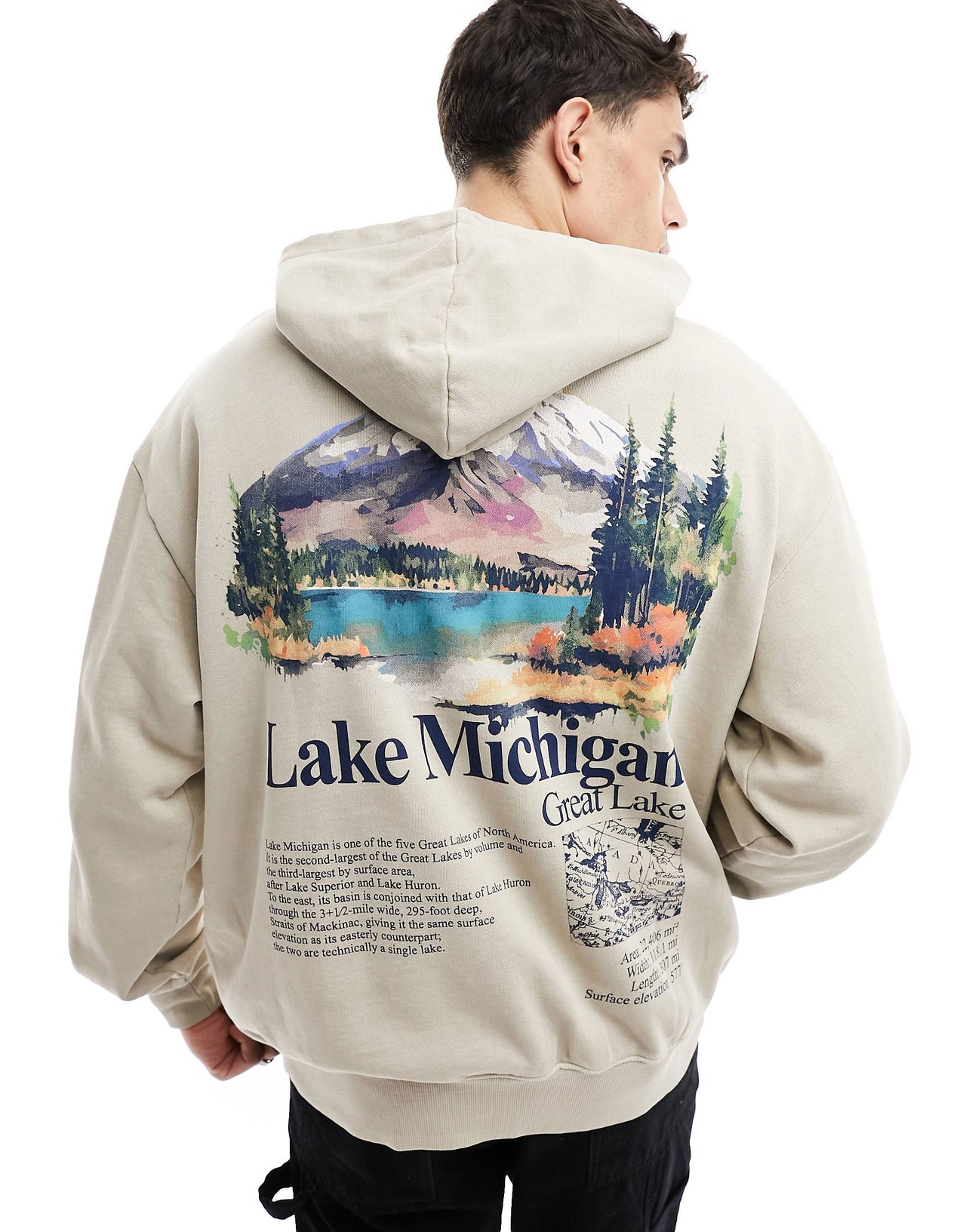 oversized hoodie with outdoor back print in beige
