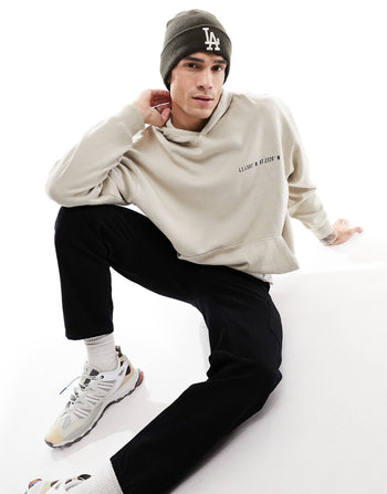 oversized hoodie with outdoor back print in beige