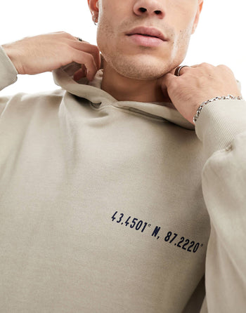 oversized hoodie with outdoor back print in beige