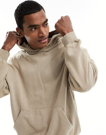 oversized hoodie with back print and butterfly embroidered hood in brown