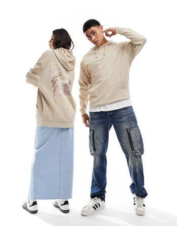 co-ord oversized hoodie in washed brown