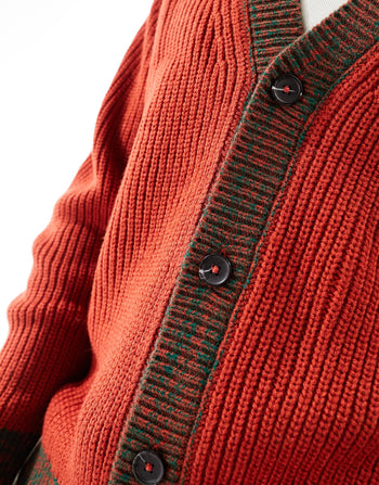 relaxed knitted cardigan with contrast detailing in red