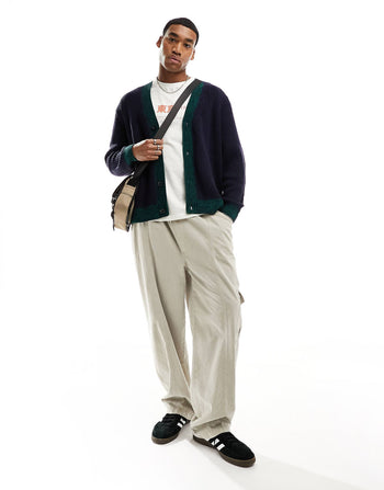 relaxed knitted cardigan with contrast detailing in navy