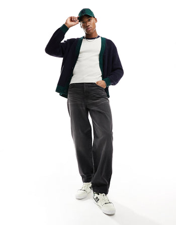 relaxed knitted cardigan with contrast detailing in navy