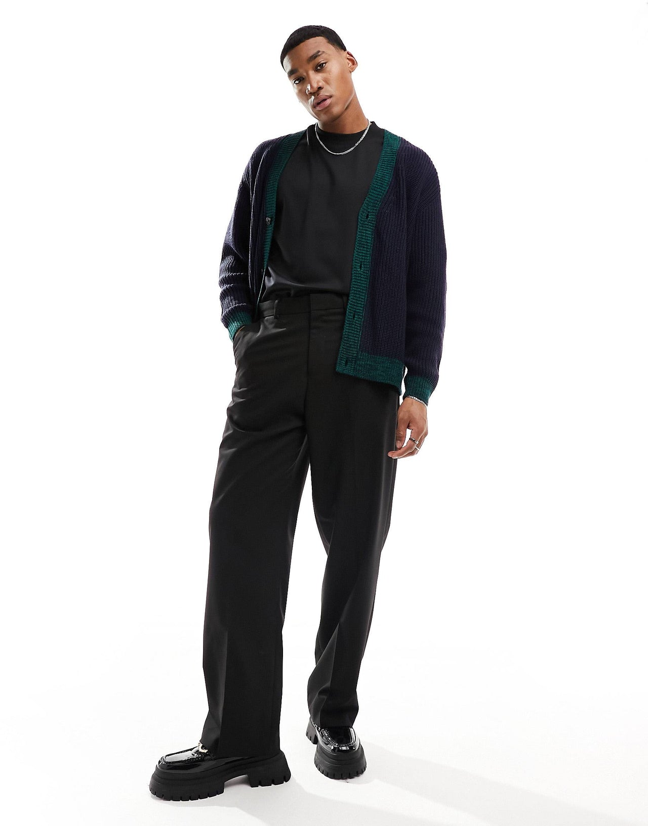 relaxed knitted cardigan with contrast detailing in navy