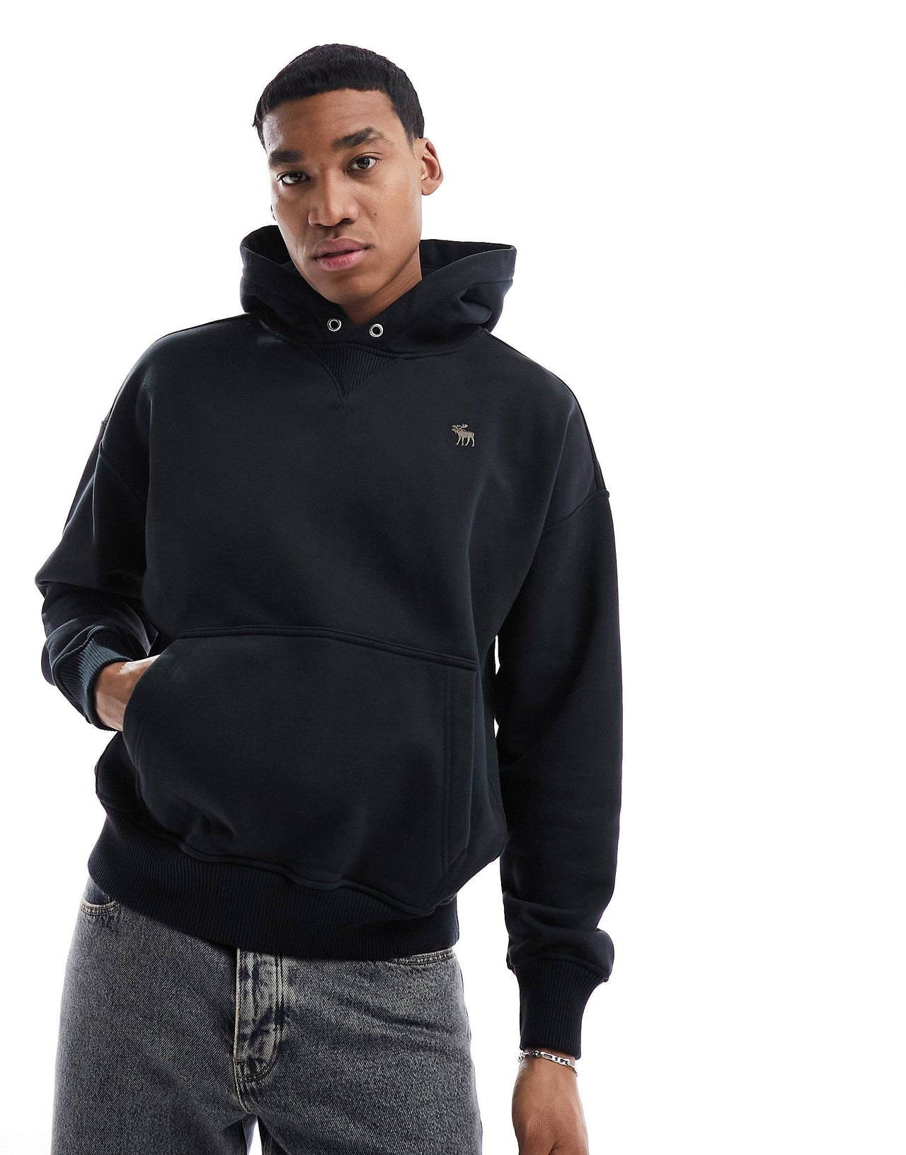 SILICONE ICON LOGO HEAVYWEIGHT OVERSIZED FIT HOODIE IN BLACK
