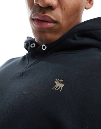 SILICONE ICON LOGO HEAVYWEIGHT OVERSIZED FIT HOODIE IN BLACK