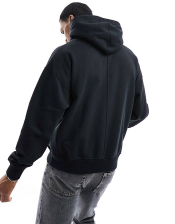 SILICONE ICON LOGO HEAVYWEIGHT OVERSIZED FIT HOODIE IN BLACK
