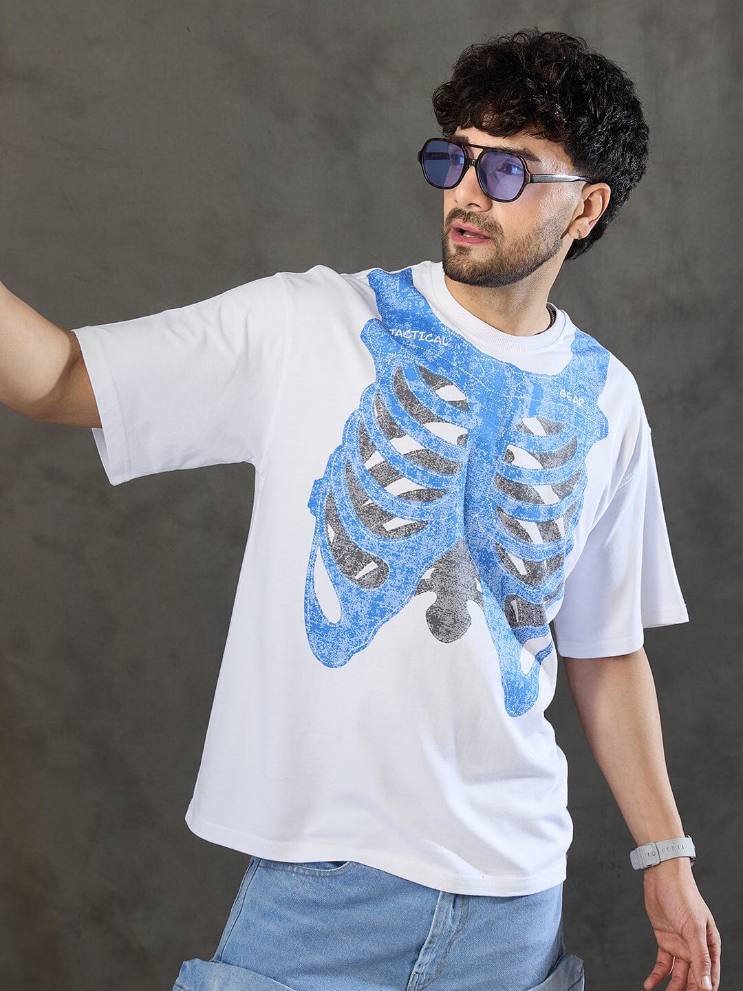 White Rib Cage Graphic Oversized Tshirt