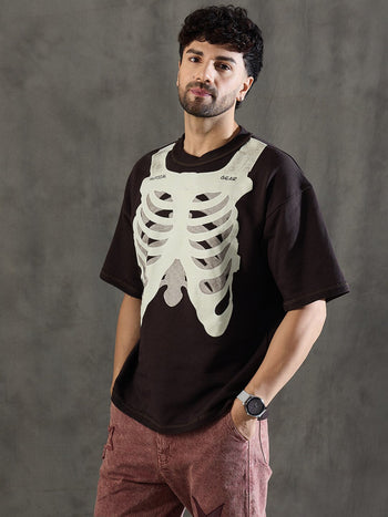 Brown Rib Cage Graphic Oversized Tshirt