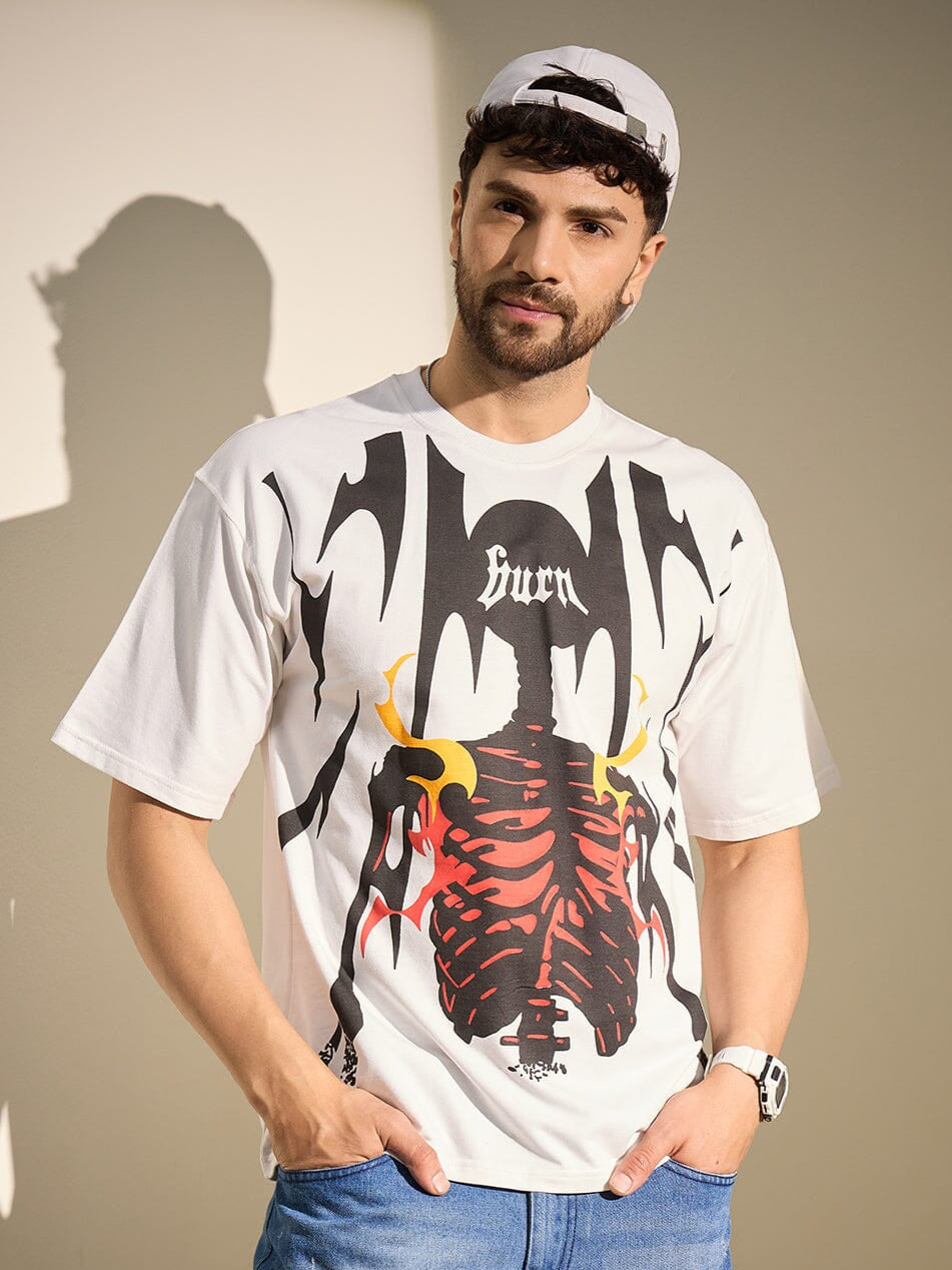 White Burn Graphic Oversized Tshirt